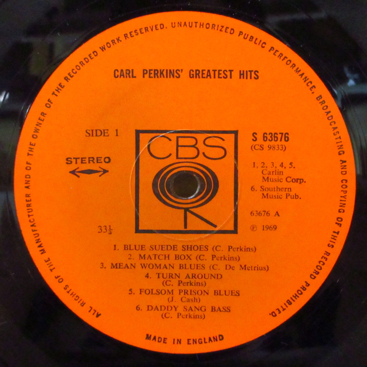 CARL PERKINS (カール・パーキンス) - Carl Perkins' Greatest Hits (UK '69 オリジナル・ステレオ LP/表面コーティング・ジャケ) SUN社期名曲再録音他。近年稀な美品