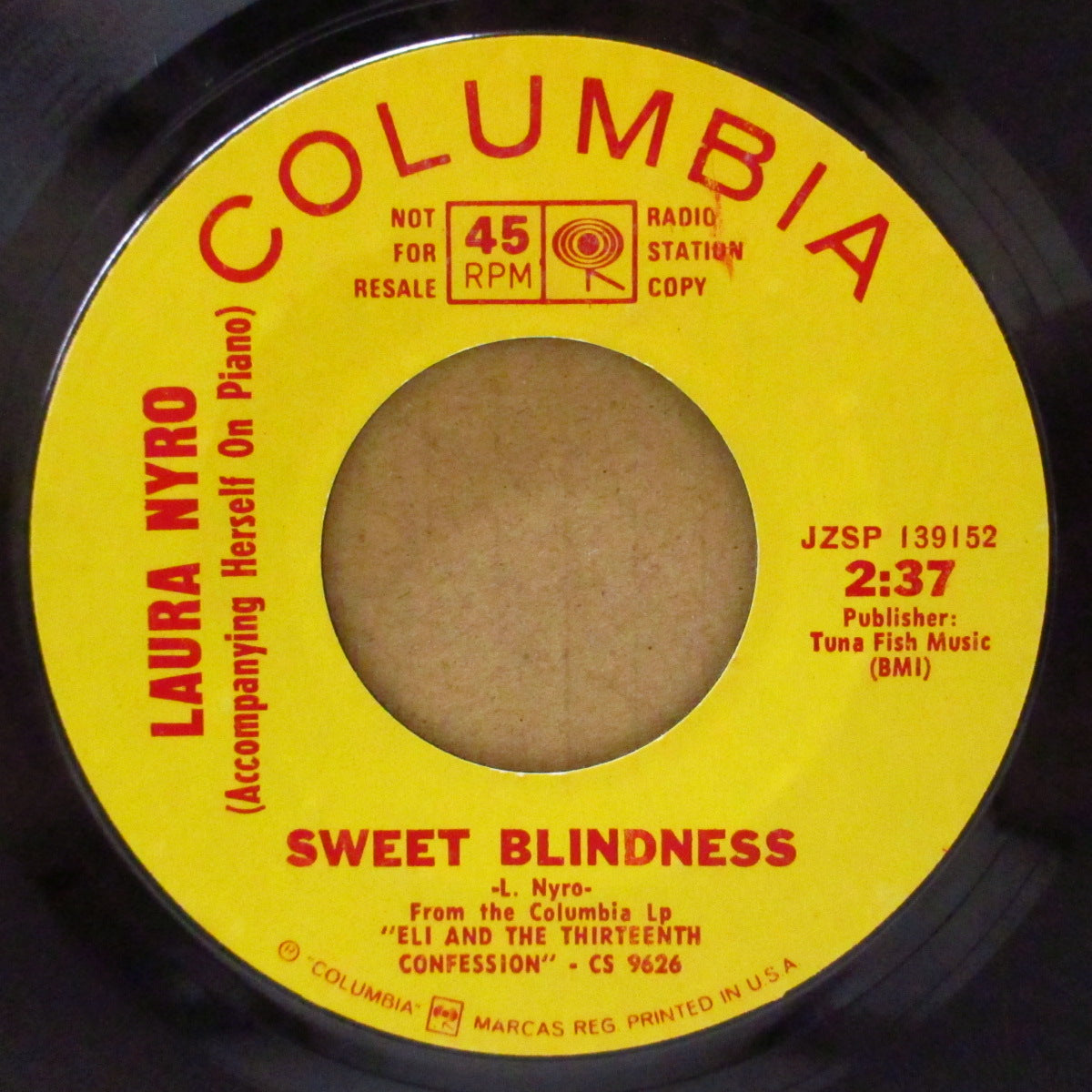 LAURA NYRO (ローラ・ニーロ) - Sweet Blindness (US '68 プロモ・黄色ラベ 7インチ+カンパニースリーブ) 両面共にフィフス・ディメンションのヒット・カバーの原曲!プロモのみのシングル