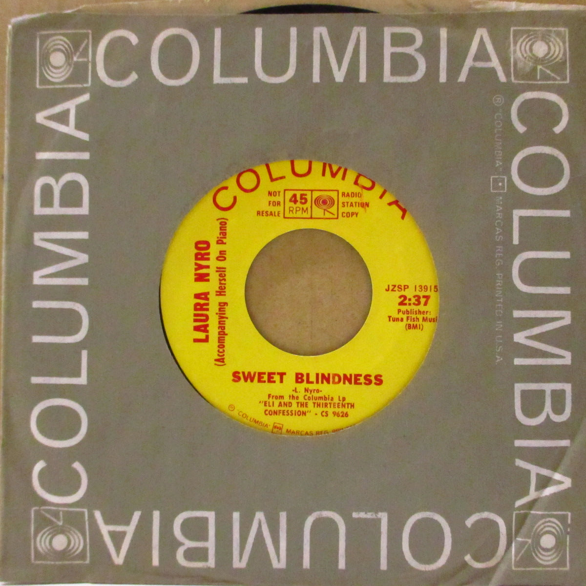 LAURA NYRO (ローラ・ニーロ) - Sweet Blindness (US '68 プロモ・黄色ラベ 7インチ+カンパニースリーブ) 両面共にフィフス・ディメンションのヒット・カバーの原曲!プロモのみのシングル