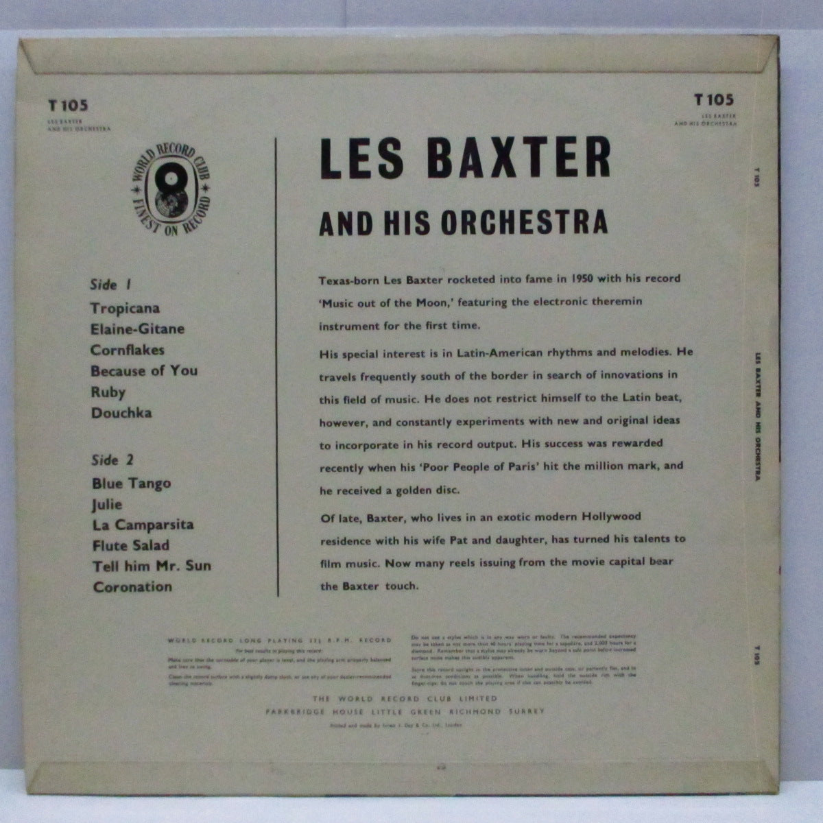LES BAXTER And His Orchestra (レス・バクスター & ヒズ・オーケストラ) - Les Baxter And His Orchestra (UK オリジナル LP/両面コーティング折り返ジャケ) 全12曲コンピ!