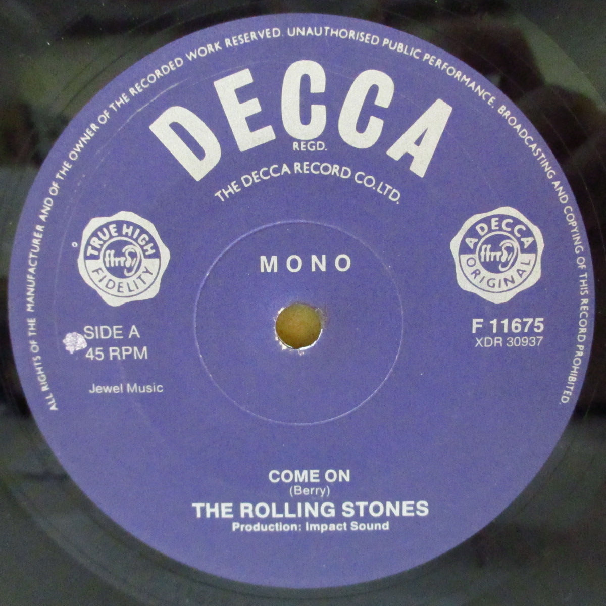 ROLLING STONES (ローリング・ストーンズ) - Come On (UK '82 再発「青紙ラベ・フラットセンター」モノラル 7インチ) '63年デビュー・シングル!