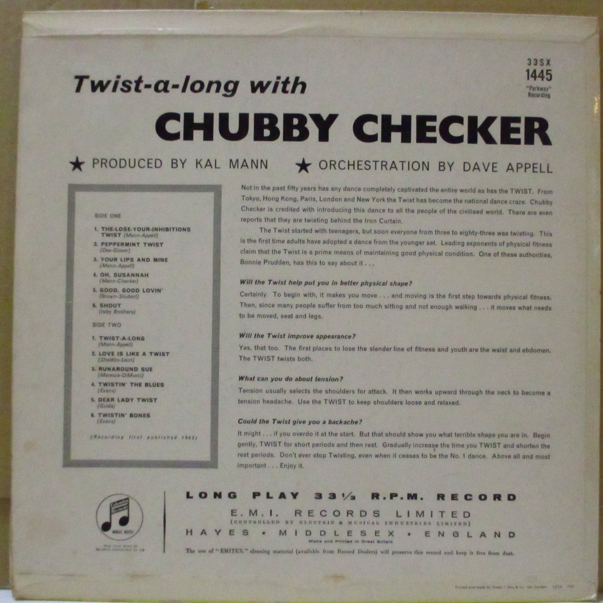 CHUBBY CHECKER (チャビー・チェッカー) - Twist-A-Long With Chubby Checker (UK '62 オリジナル・モノラル LP) 米「For Teen Twisters Only」ので英国とインドだけで発売された独自アルバム。