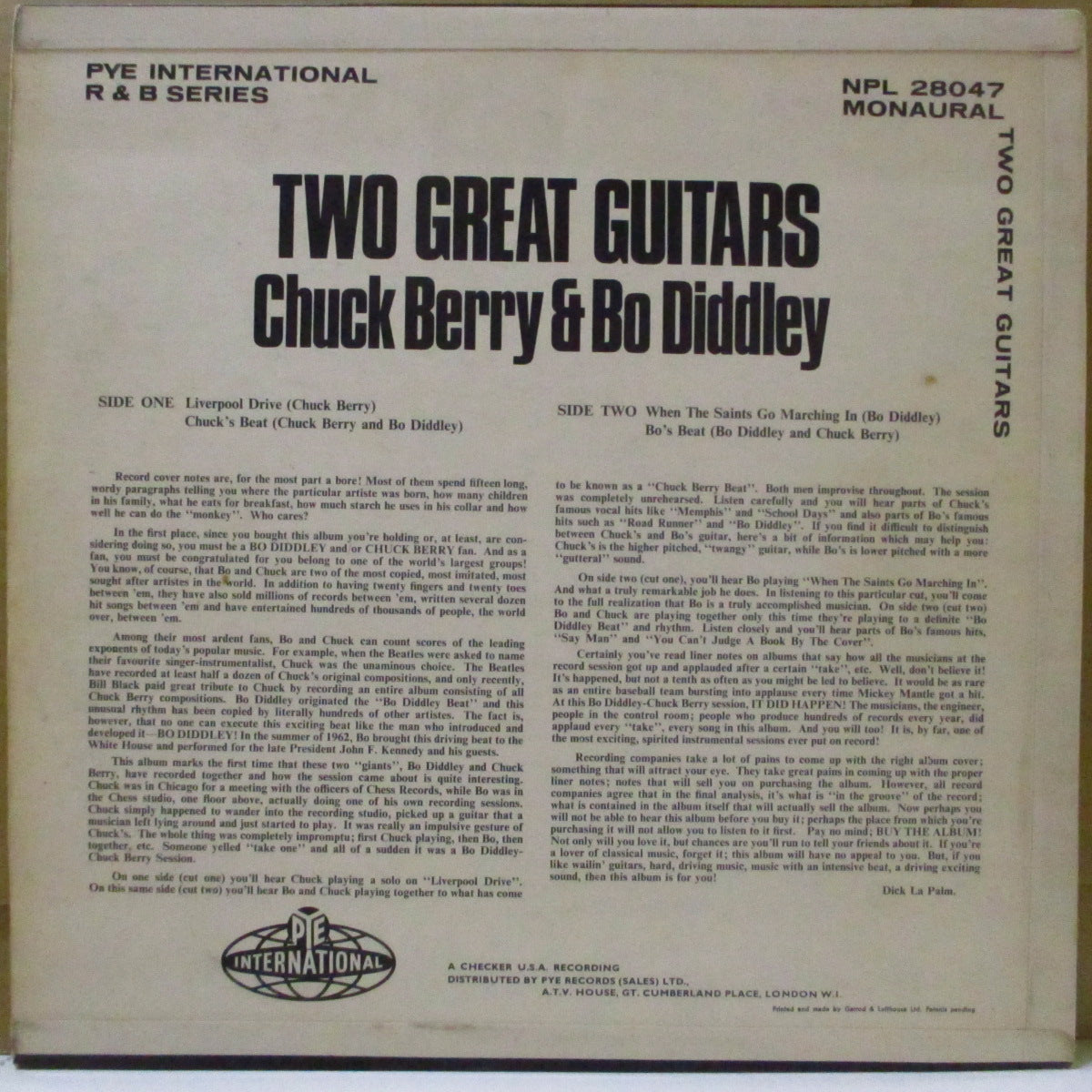 BO DIDDLEY / CHUCK BERRY (ボ・ディドリー / チャック・ベリー) - Two Great Guitars (UK '64 オリジナル・モノラル LP/表面コーティング折り返しジャケ)唯一共演アルバム。近年稀な美品