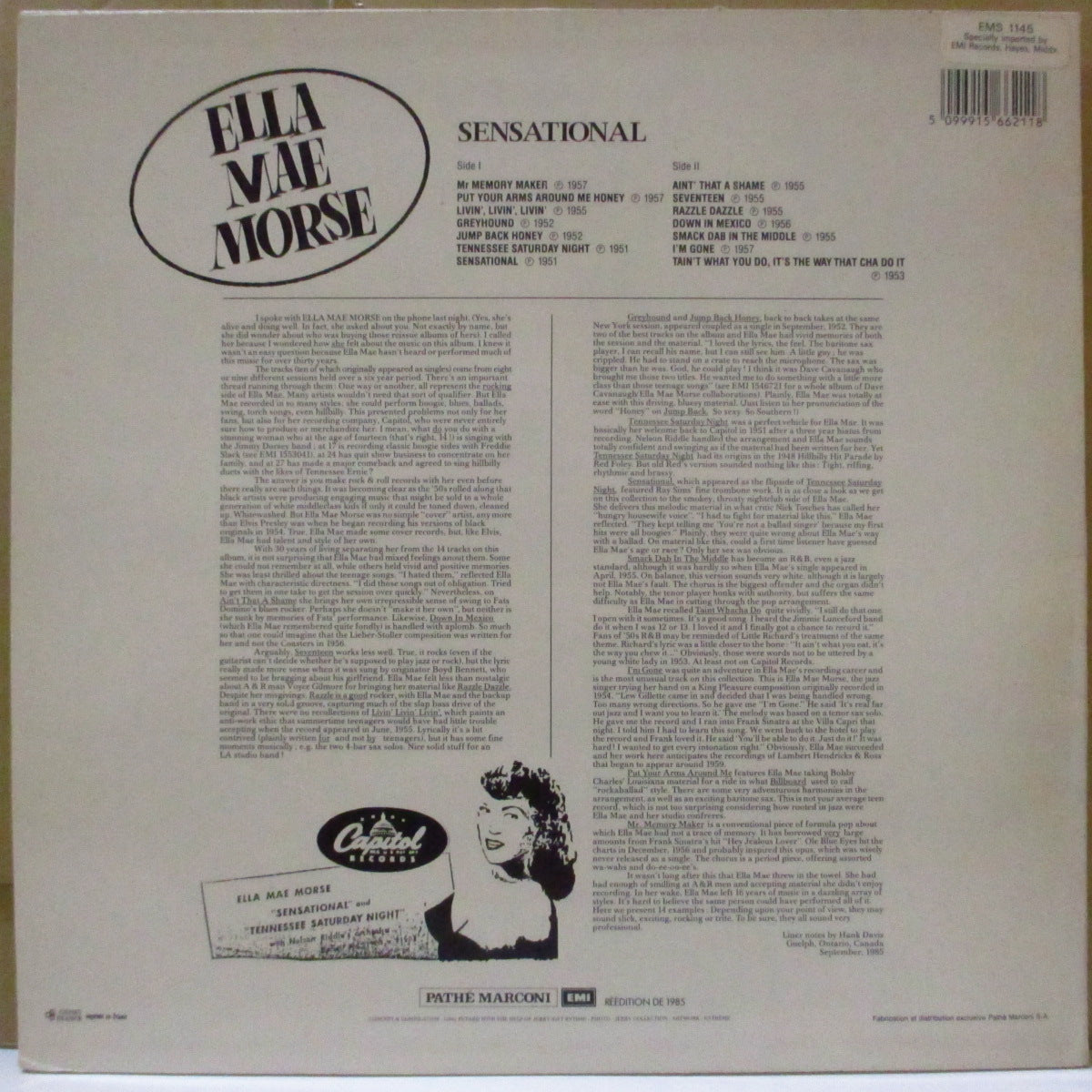 ELLA MAE MORSE (エラ・メイ・モース) - Sensational (フランス・オリジナル・モノラル LP)ガール・ポップ・ロッカー'51〜'57年黄金期のベスト