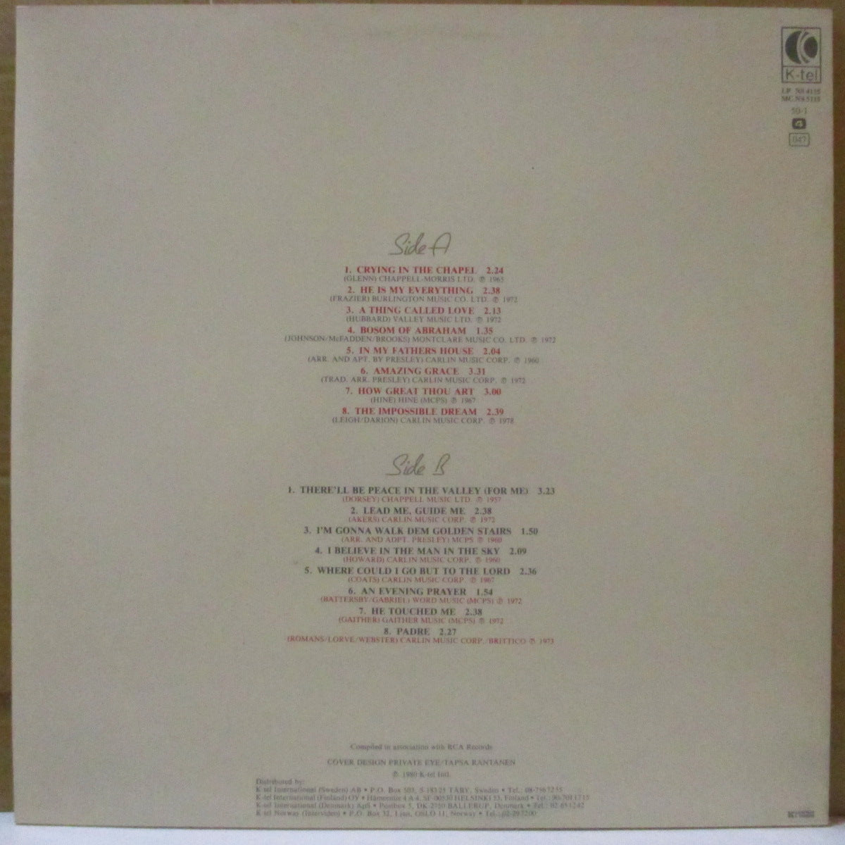 ELVIS PRESLEY (エルヴィス・プレスリー) - Elvis Gospel (スカンジナビア:北欧 '80 限定オリジナル LP) 「ゴスペル」トラック編集コンピ