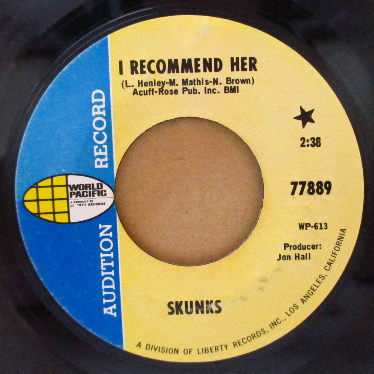 SKUNKS, THE (ザ・スカンクス) - I Need No One (US '68 プロモ・ラベ 7インチ) The BYRDSスタイルの哀愁美メロ・フォーキー・ガレージ名曲!