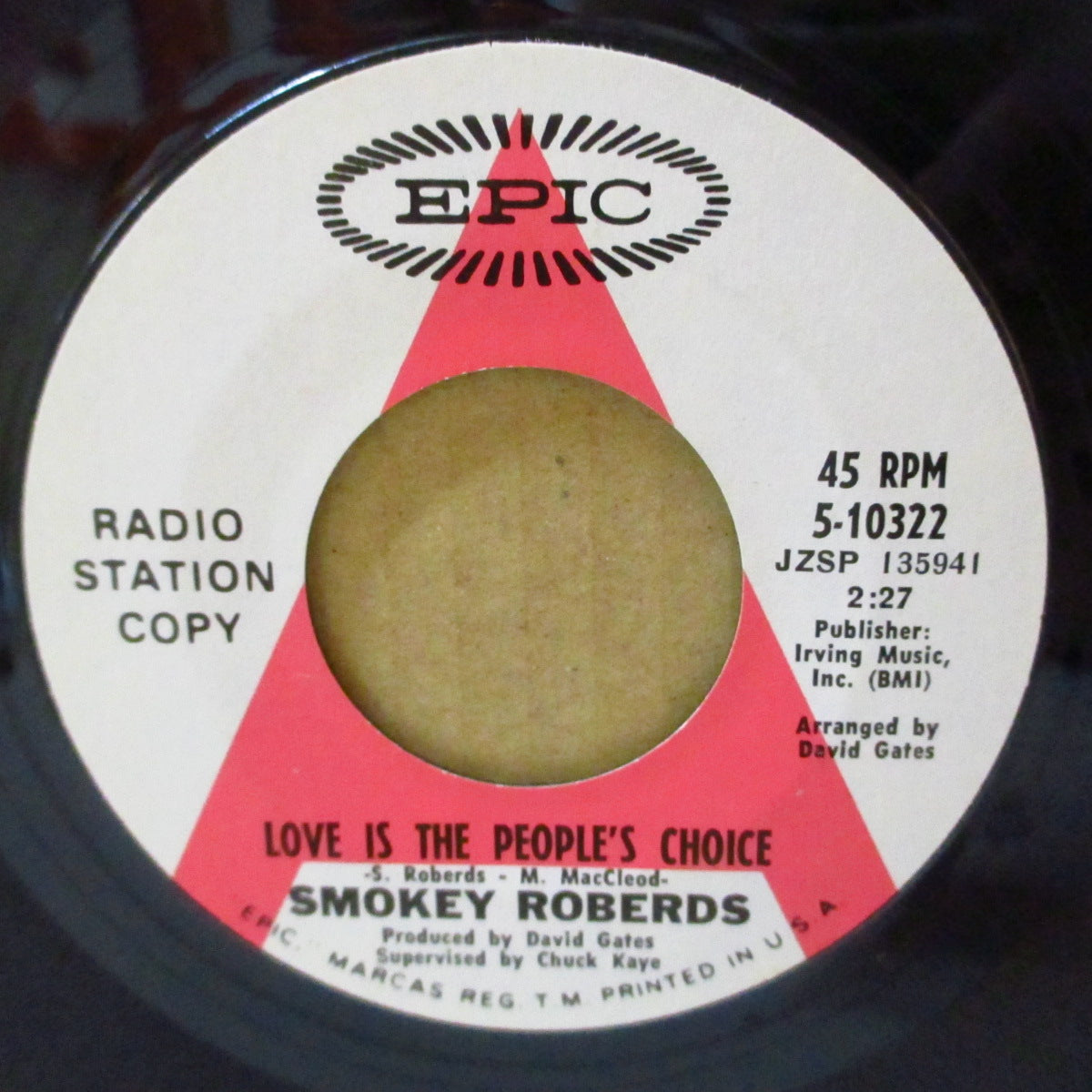 SMOKEY ROBERDS (スモーキー・ロバーズ = The PARADEのメンバー) - Love Is The People's Choice (US '68 プロモ「赤A 白ラベ」7インチ)ソフトロック名曲!