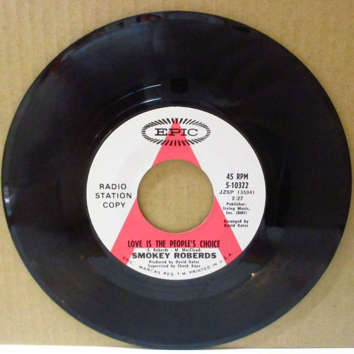 SMOKEY ROBERDS (スモーキー・ロバーズ = The PARADEのメンバー) - Love Is The People's Choice (US '68 プロモ「赤A 白ラベ」7インチ)ソフトロック名曲!