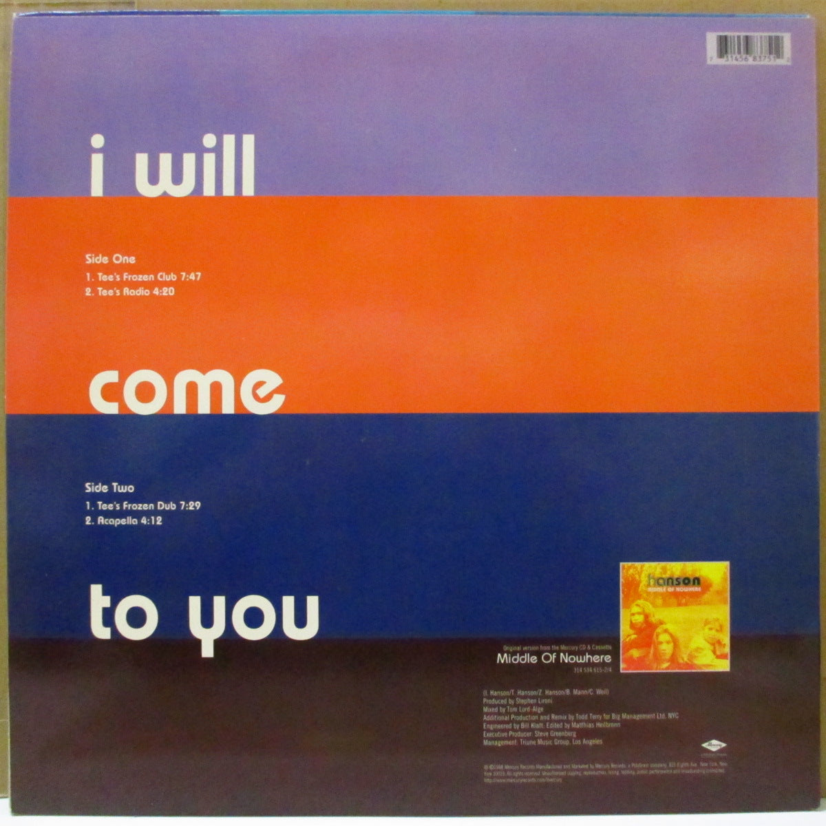 HANSON (ハンソン) - I Will Come To You (US オリジナル 12インチ) '98年シングル