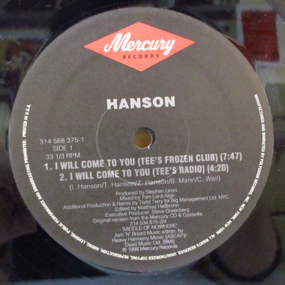 HANSON (ハンソン) - I Will Come To You (US オリジナル 12インチ) '98年シングル