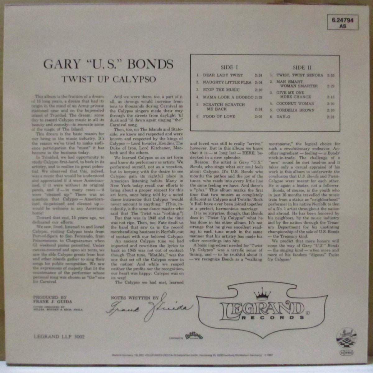 GARY U.S.BONDS (ゲイリーU.S.ボンド) - Twist Up Calypso (ドイツ 80's 再発ステレオ LP)'62年セカンド・アルバム