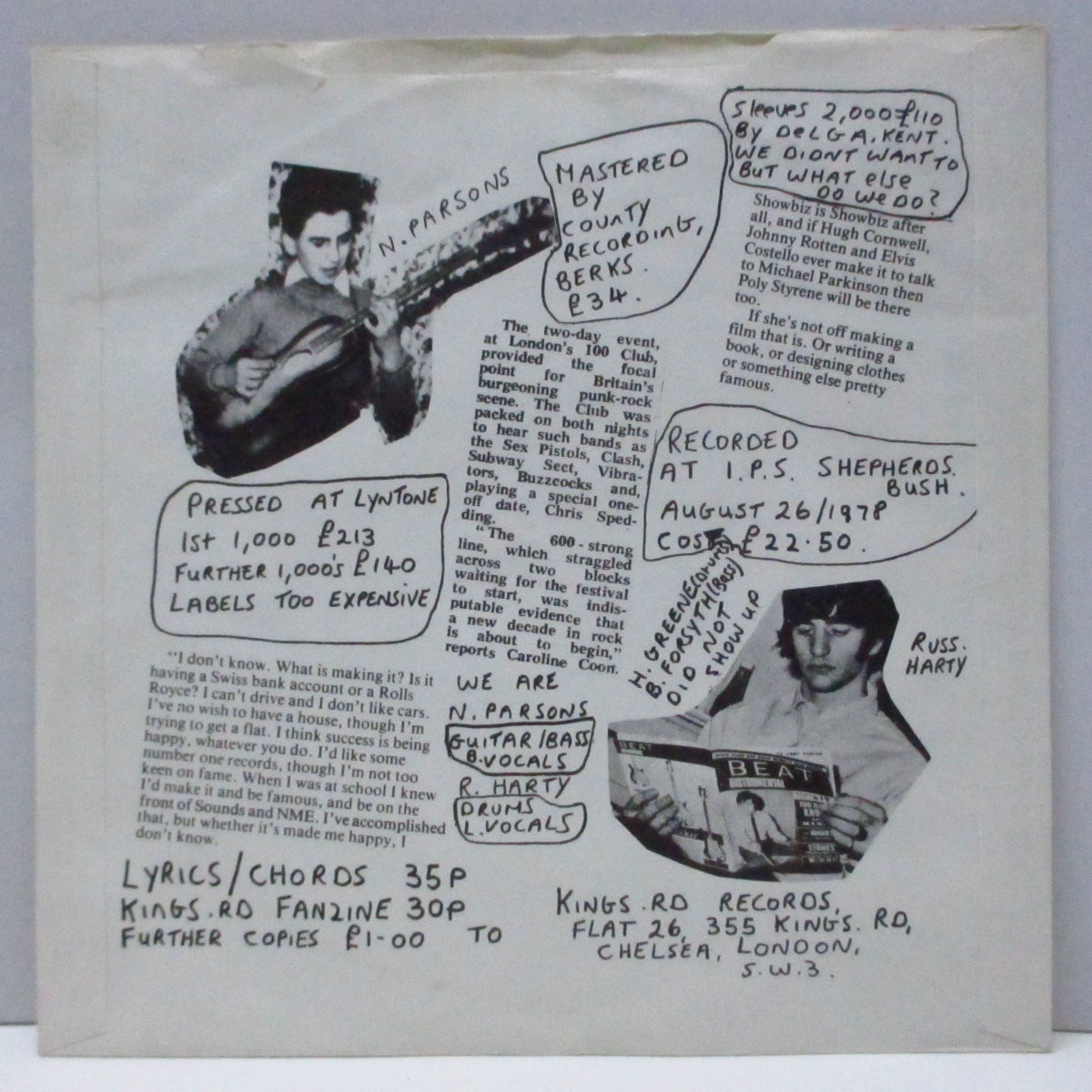 TELEVISION PERSONALITIES (テレヴィジョン・パーソナリティーズ) - Where's Bill Grundy Now? (UK '78 再発「A面のみゴム印有」白ラベ 7"/表に曲目有マット紙折り返し「Headless Man」ジャケ) セカンドEP !