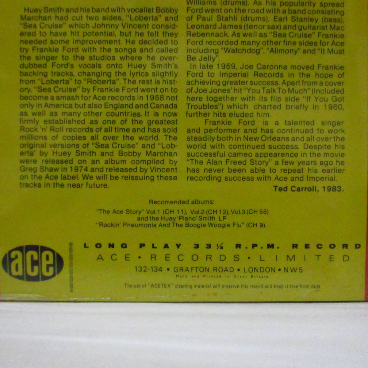 FRANKIE FORD (フランキー・フォード) - Let's Take A Sea Cruise (UK '83 再発モノラルLP/表面コーティング・ジャケ)R&Rジャイバー名曲「シークルーズ」収録58年1stアルバム!
