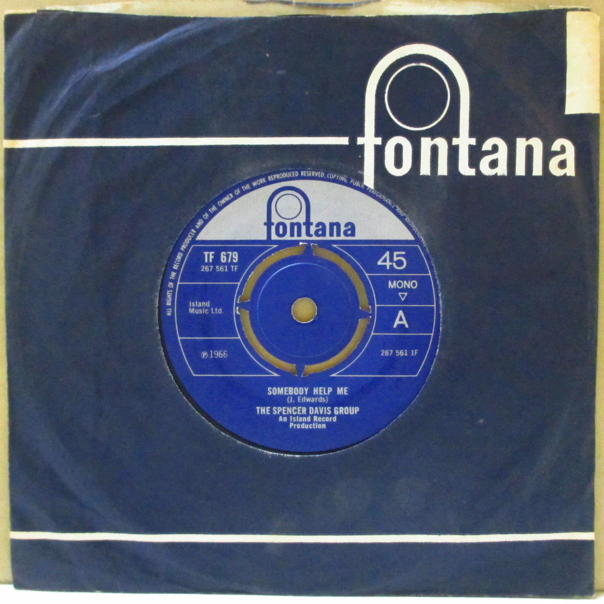SPENCER DAVIS GROUP (スペンサー・デイヴィス・グループ) - Somebody Help Me (UK '65 オリジナル・モノラル「4プロング・ラウンドセンター」 7インチ+カンパニースリーブ)