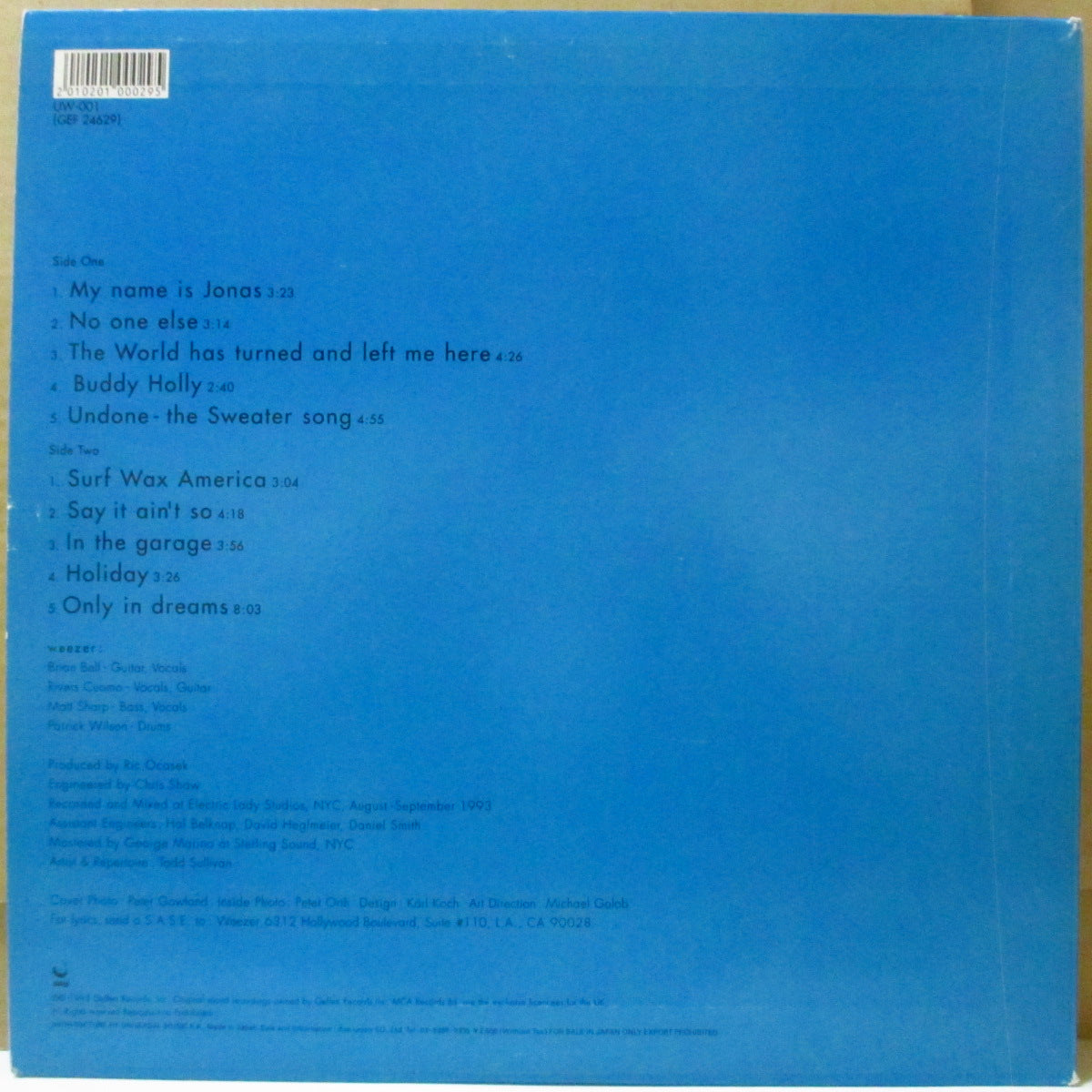 WEEZER (ウィーザー) - S.T. <1st Blue Album> (Japan '01 日本再発 LP) '94年名作1stアルバム