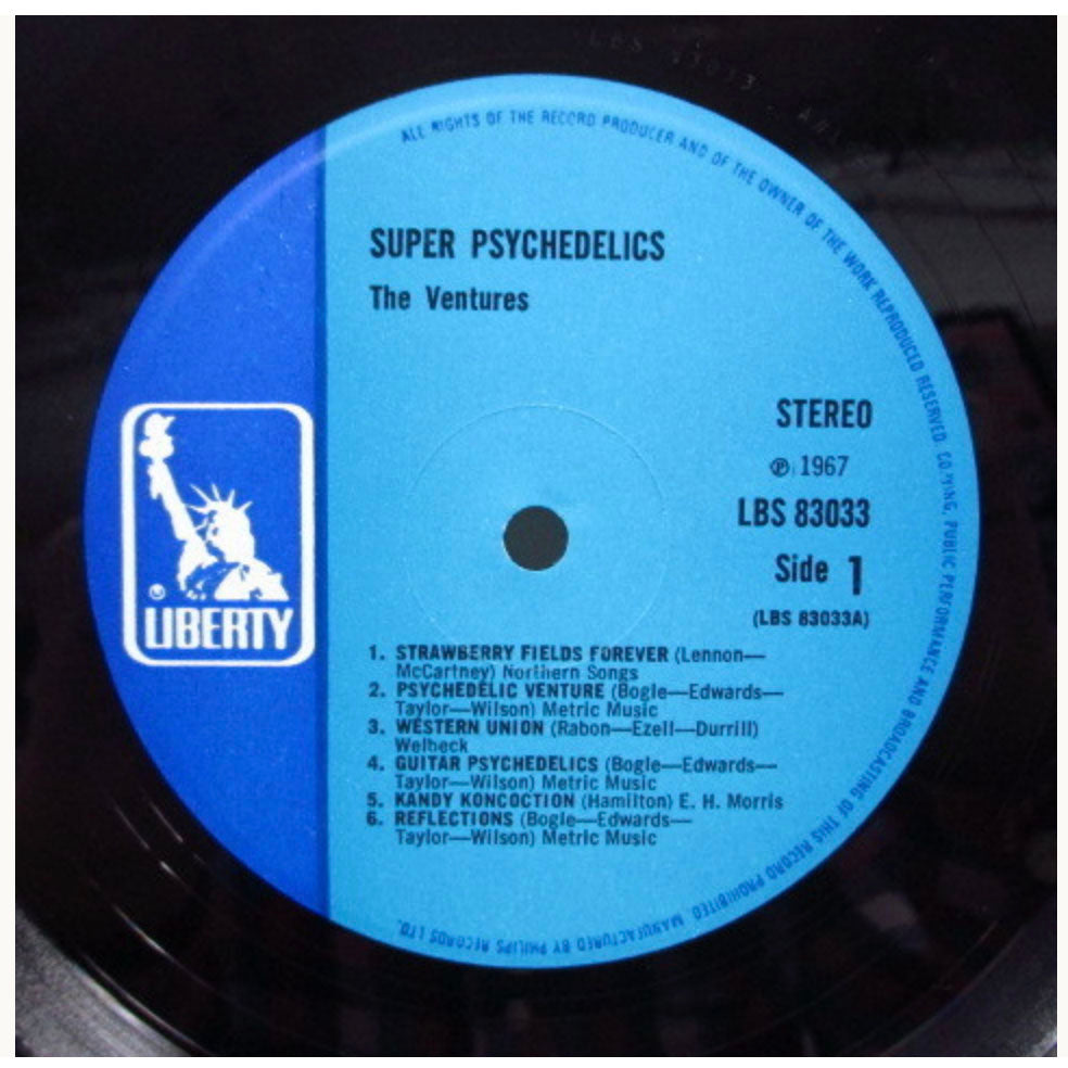 VENTURES (ベンチャーズ) - Super Psychedelics (UK 60's 再発「青・水色ラベ」ステレオ LP/表面コーティング・ジャケ)
