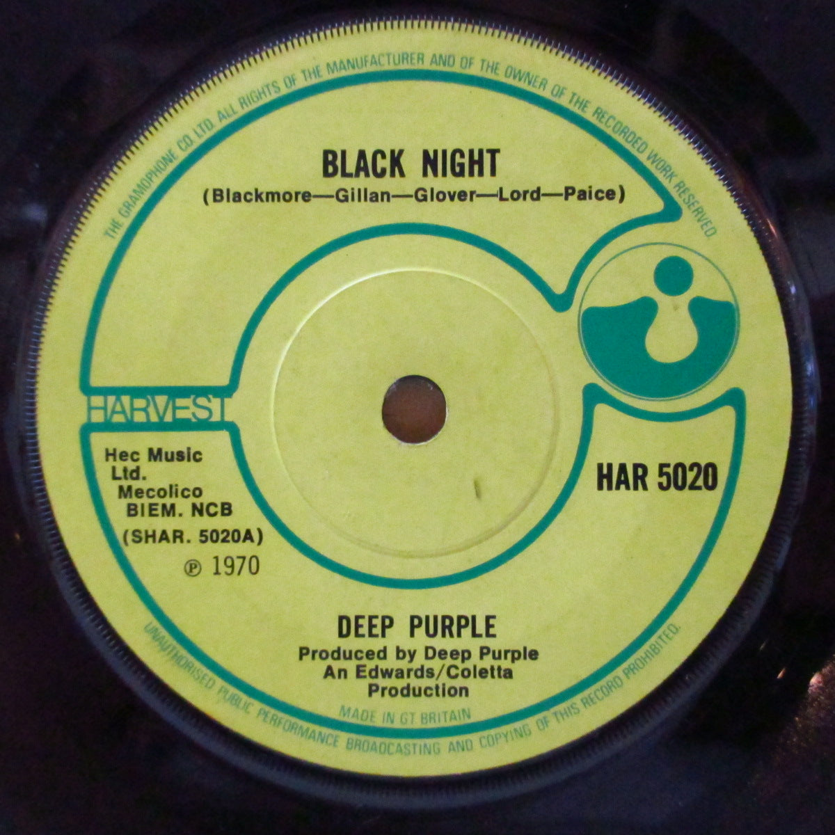 DEEP PURPLE (ディープ・パープル) - Black Night (UK '70 オリジナル「GRAMOPHONEリム・フラットセンター」7インチ/HAR 5020)