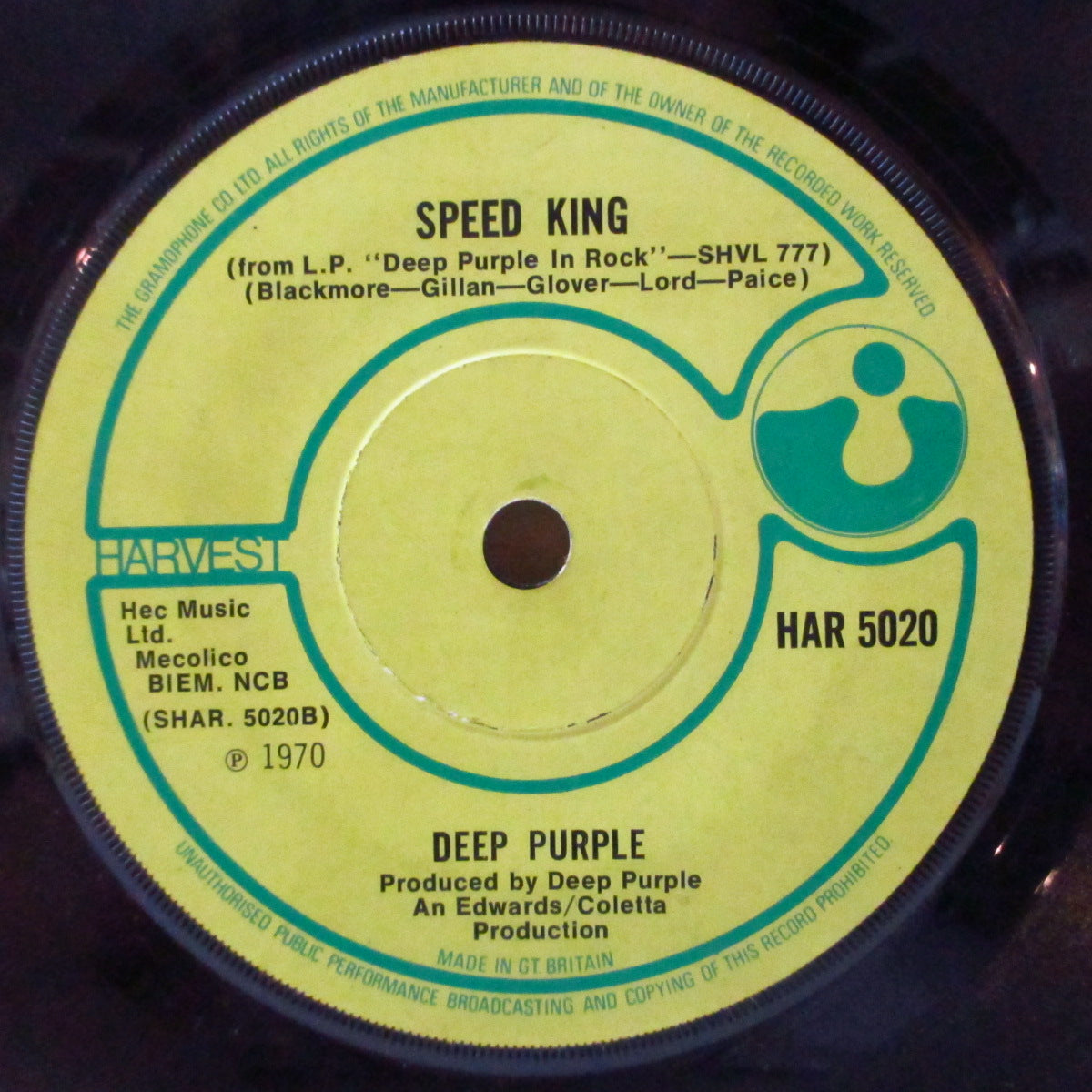 DEEP PURPLE (ディープ・パープル) - Black Night (UK '70 オリジナル「GRAMOPHONEリム・フラットセンター」7インチ/HAR 5020)