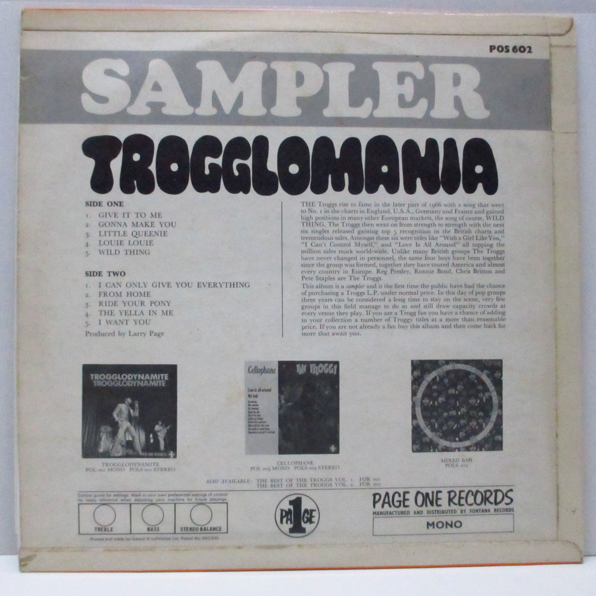 TROGGS (トロッグス) - Trogglomania (UK オリジナル「モノラル」LP/表面コーティング三面折り返ジャケ) ペイジワン社期サンプラー!