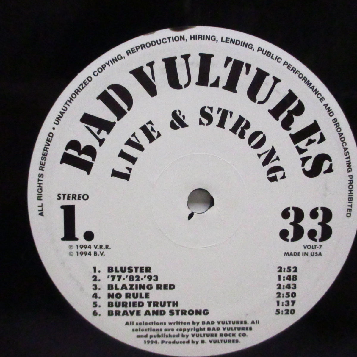 BAD VULTURES (バッド・バルチャーズ) - Live And Strong (US '94年初回オリジナル「黒盤」LP/青ジャケ)'91〜'93年スタジオ&ライブ!