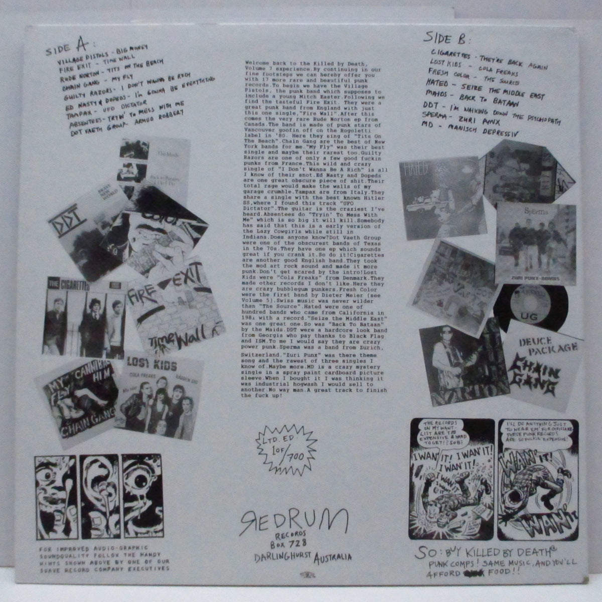 V.A. ('77-'82年各国レアパンク・コンピ) - Killed By Death #7 (US '93 初回700枚限定「黒盤」 LP/「二つ折り」白黒ジャケ)