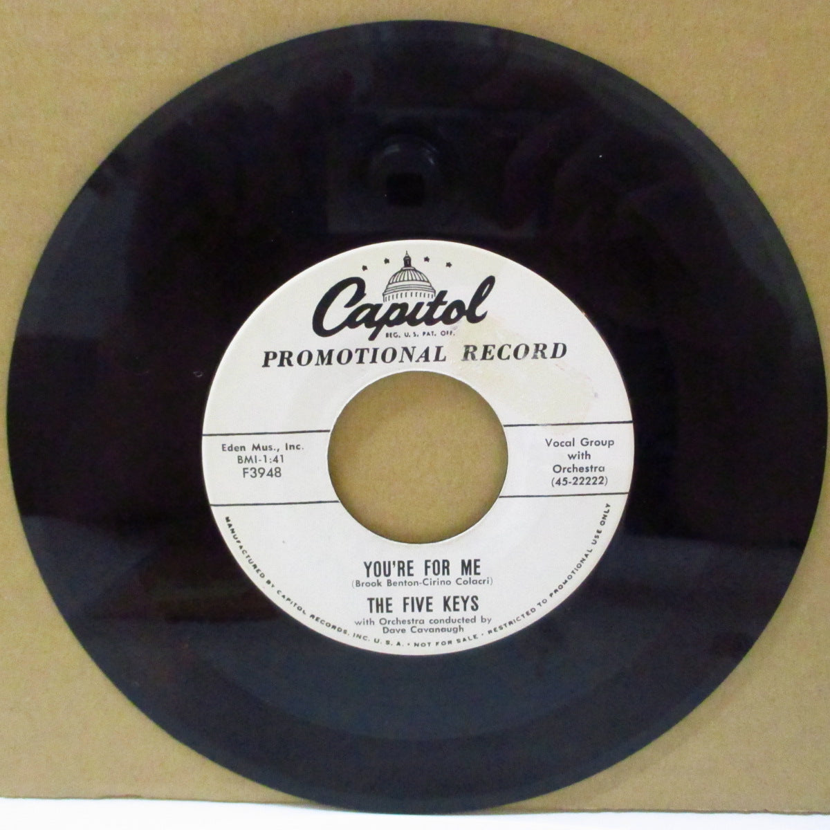 FIVE KEYS (ファイブ・キーズ) - You're For Me / With All My Love (US '58 プロモ・白ラベ7インチ)ドゥワップ・ジャイヴァー!