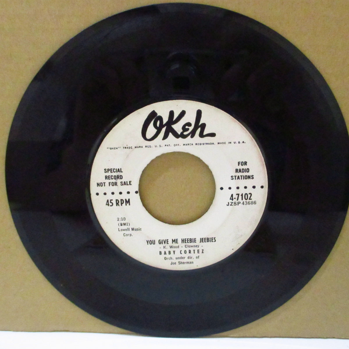 BABY CORTEZ(DAVE "BABY" CORTEZ) (デイブ・ベイビー・コルテス) - You Give Me Heebie Jeebies (US '58 プロモ・白ラベ7インチ)爆裂ブラックロックンロール・ジャイヴァー&ストロールR&B