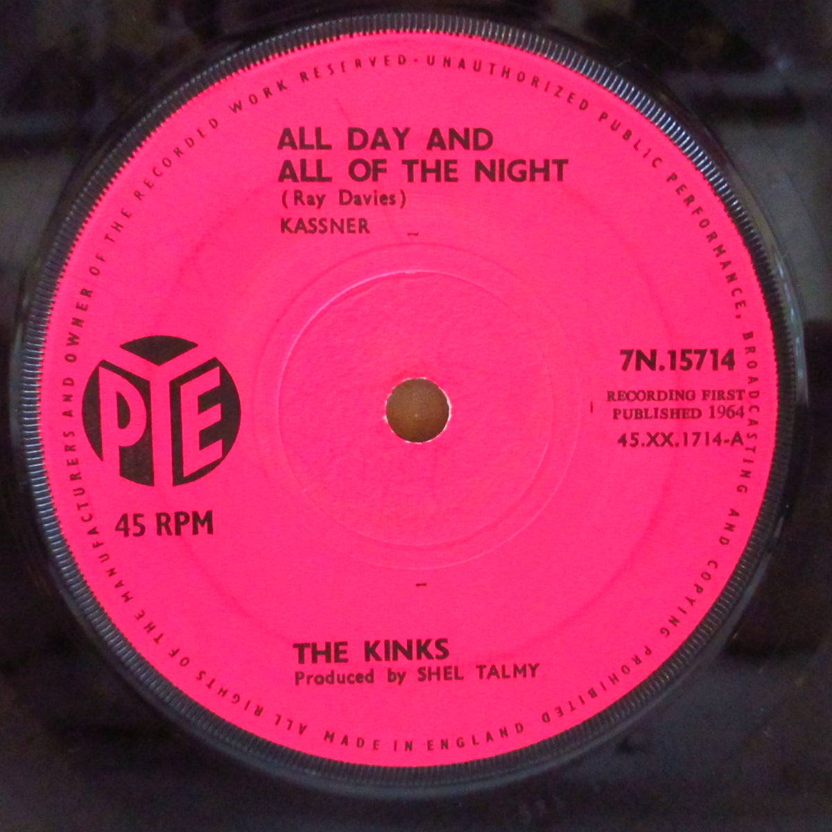 KINKS (キンクス) - All Day And All Of The Night (UK '64 オリジナル「サイドロゴ・ピンク紙ラベ・フラットセンター」 7インチ+Pye社カンパニースリーブ)