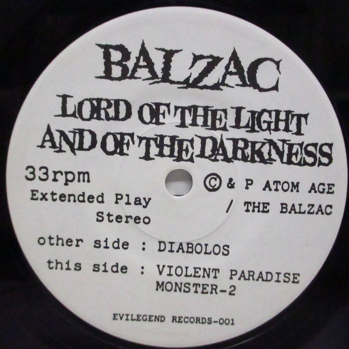 BALZAC (バルザック) - Lord Of The Light And Of The Darkness (Japan '95 500枚限定3曲入り7"/沢固紙ジャケ) ファースト!