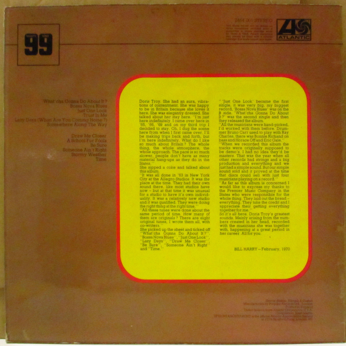 DORIS TROY (ドリス・トロイ) - Just One Look (UK '70「99」シリーズ再発ステレオLP/英独自別デザイン両面コーティング・ジャケ) ’63年デビュー・アルバム!