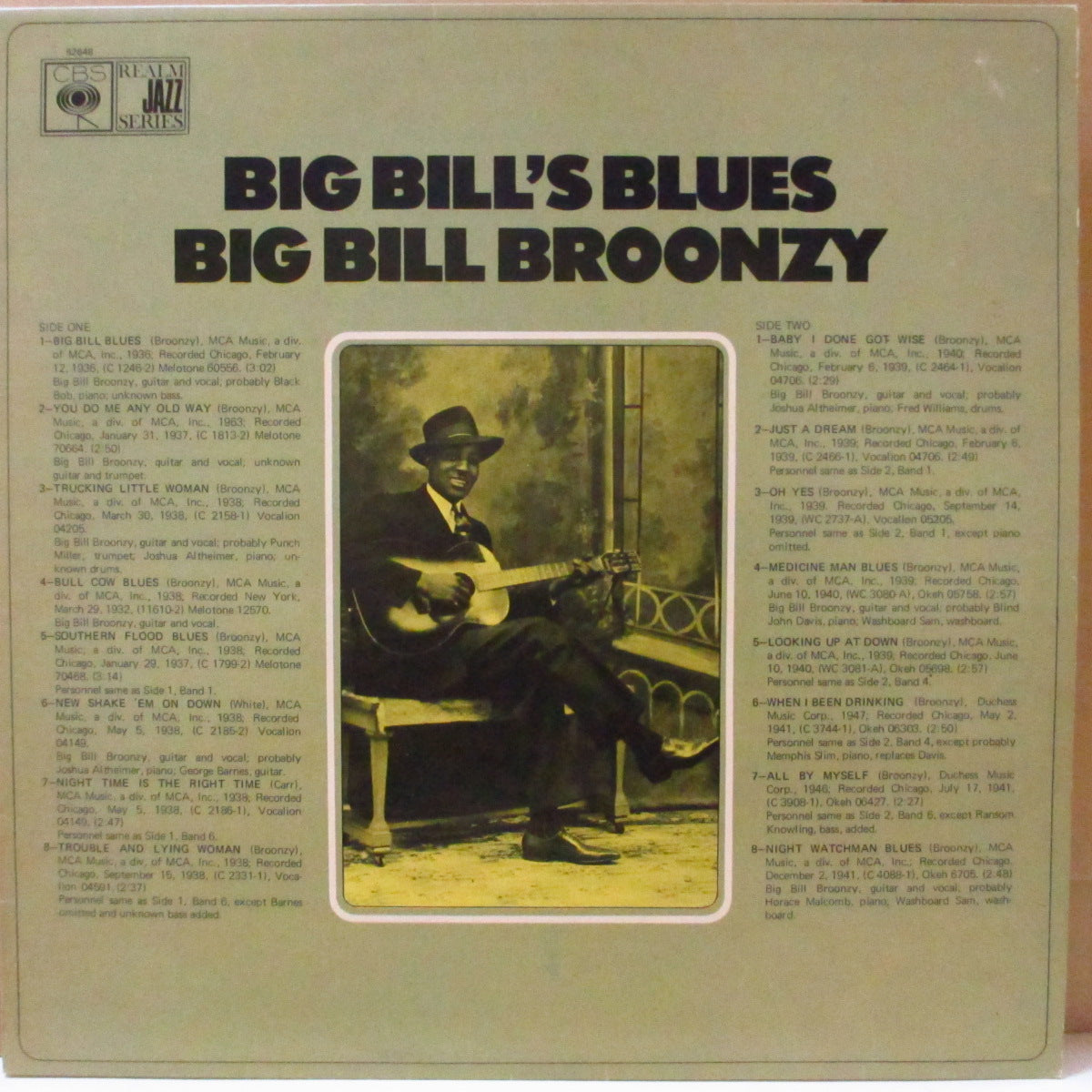 BIG BILL BROONZY (ビッグ・ビル・ブルーンジー) - Big Bill's Blues (UK '70年代初頭再発「グリーン・ラベ ver」モノラル LP) デルタ・ブルース界巨匠'36〜'41年音源全16曲収録コンピ!