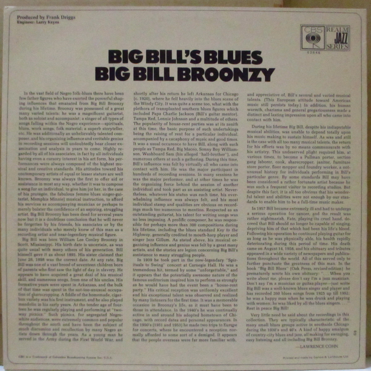 BIG BILL BROONZY (ビッグ・ビル・ブルーンジー) - Big Bill's Blues (UK '70年代初頭再発「グリーン・ラベ ver」モノラル LP) デルタ・ブルース界巨匠'36〜'41年音源全16曲収録コンピ!