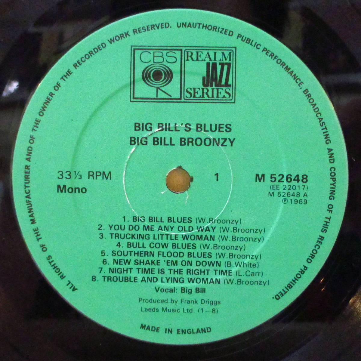 BIG BILL BROONZY (ビッグ・ビル・ブルーンジー) - Big Bill's Blues (UK '70年代初頭再発「グリーン・ラベ ver」モノラル LP) デルタ・ブルース界巨匠'36〜'41年音源全16曲収録コンピ!