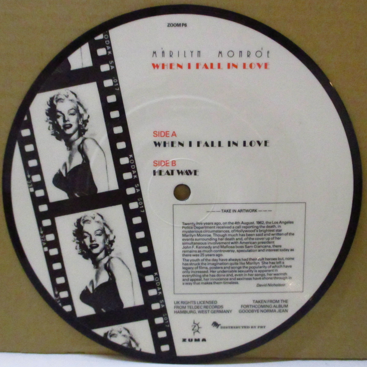 MARILYN MONROE (マリリン・モンロー) - When I Fall In Love / Heat Wave (UK '87 再発ピクチャーディスク・7インチ) 名曲カップリング