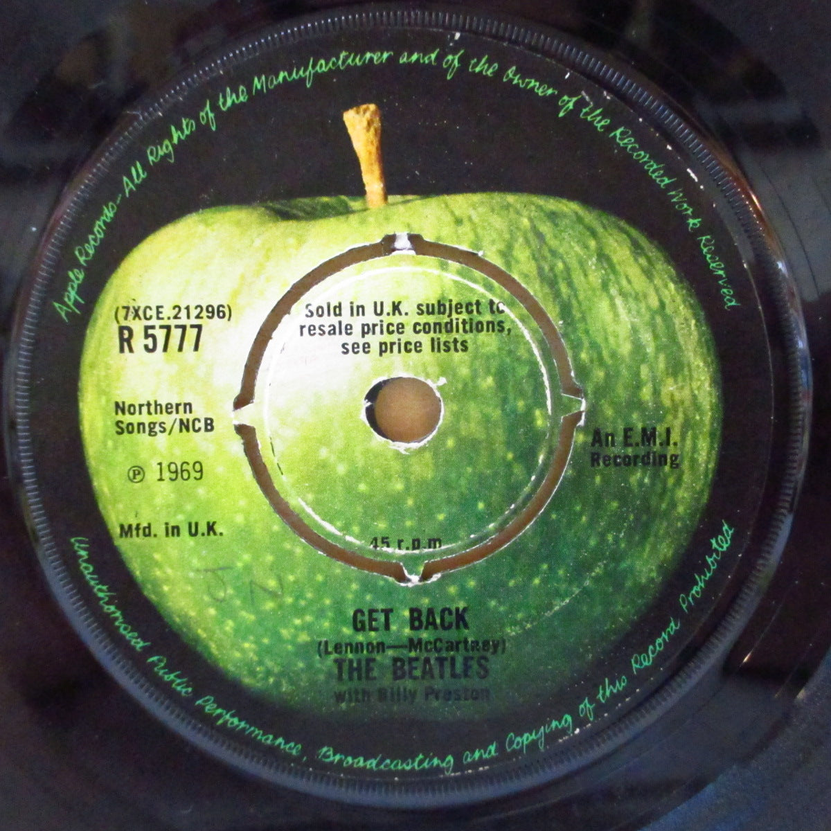 BEATLES (ビートルズ) - Get Back (UK '69 オリジナル「NCBクレジット.Sold In U.K表記 ラウンド(プッシュアウト)センター 」7インチ)