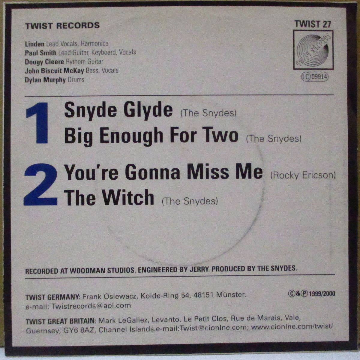 SNYDES, THE (ザ・スナイデス) - Four Snydes Of... EP (German 限定ホワイトヴァイナル 7インチ+光沢ソフト紙ジャケ) '00年EP