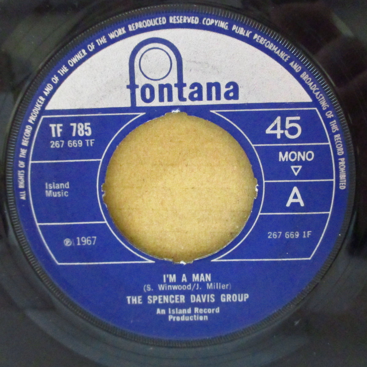 SPENCER DAVIS GROUP (スペンサー・デイヴィス・グループ) - I'm A Man (UK '67 オリジナル「4ポイント・ラウンドセンター」モノラル 7インチ)