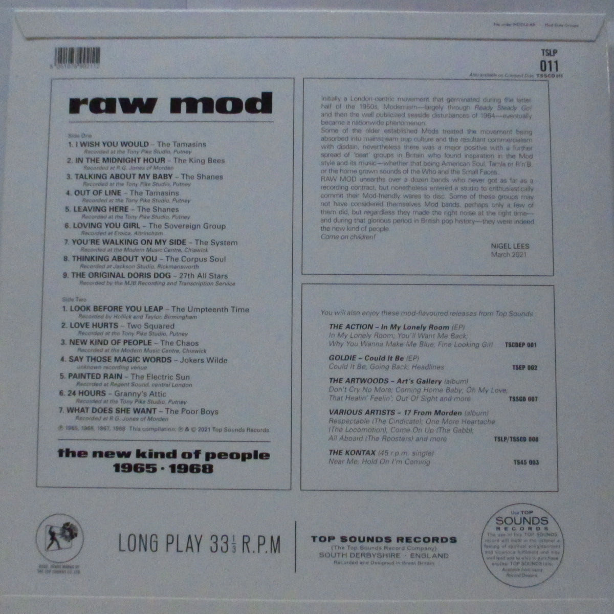 V.A. (未発表アセテート&プライベートプレス・コンピ!) - Raw Mod : The New Kind Of People 1965 • 1968 (UK 限定180g「モノラル」LP/表面コーティング折り返しジャケ)