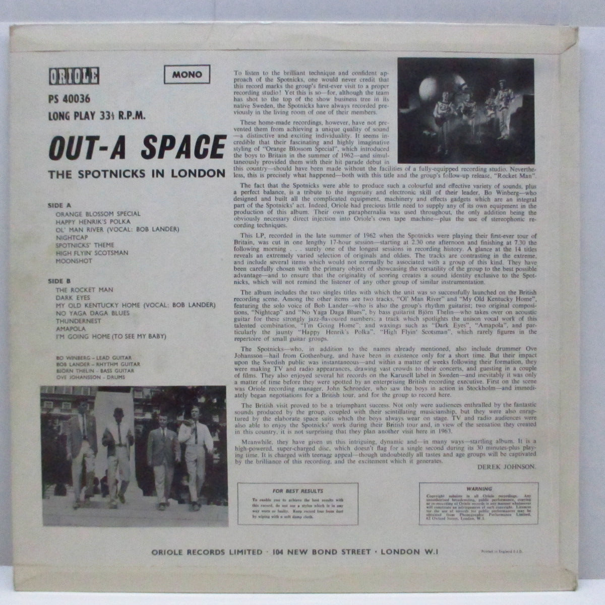 SPOTNICKS (スプートニクス) - Out-A-Space, The Spotnicks In London (UK オリジナル「モノラル」LP/表面コーティング折り返ジャケ)