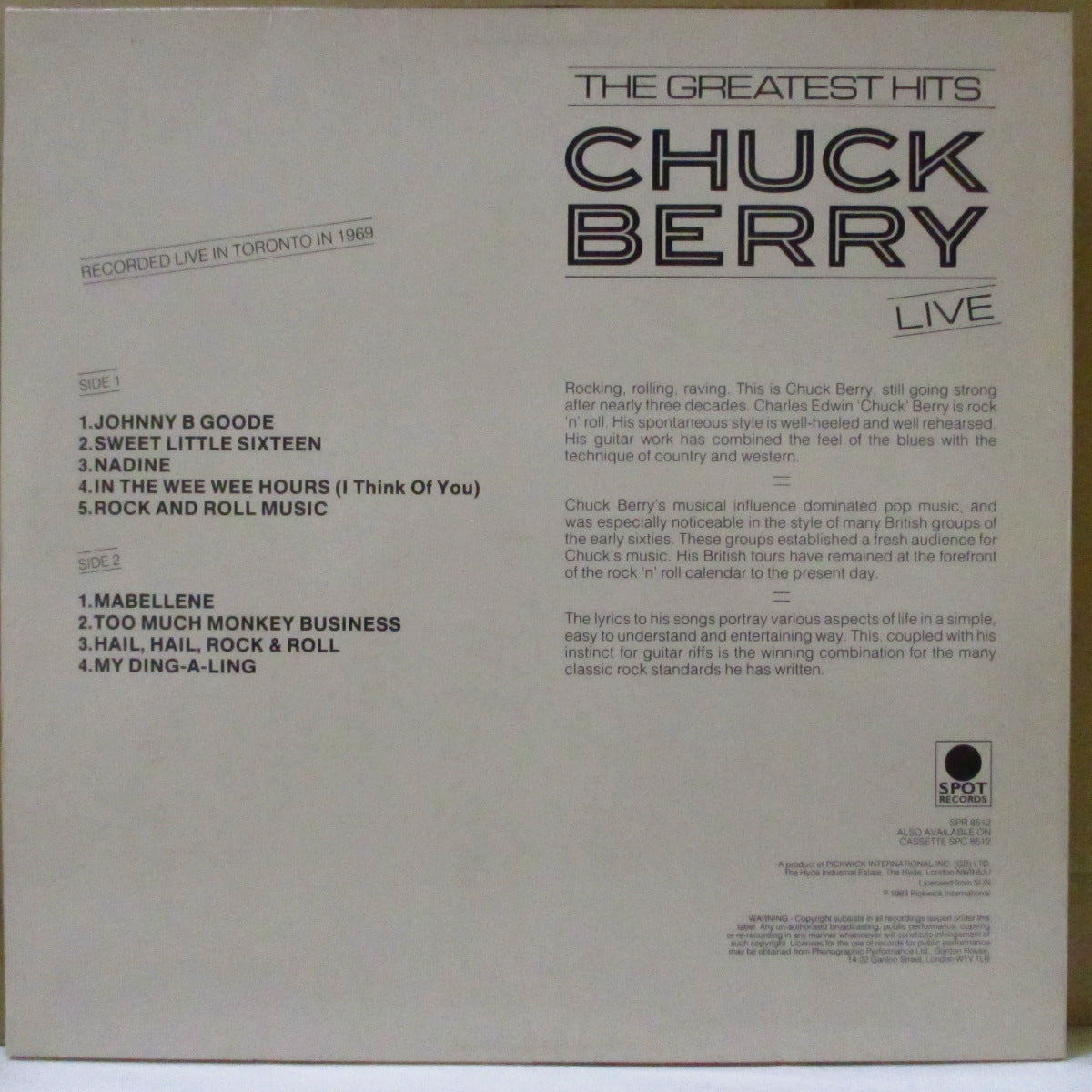CHUCK BERRY (チャック・ベリー) - The Greatest Hits - Live (ドイツ '81 再発ステレオ LP)