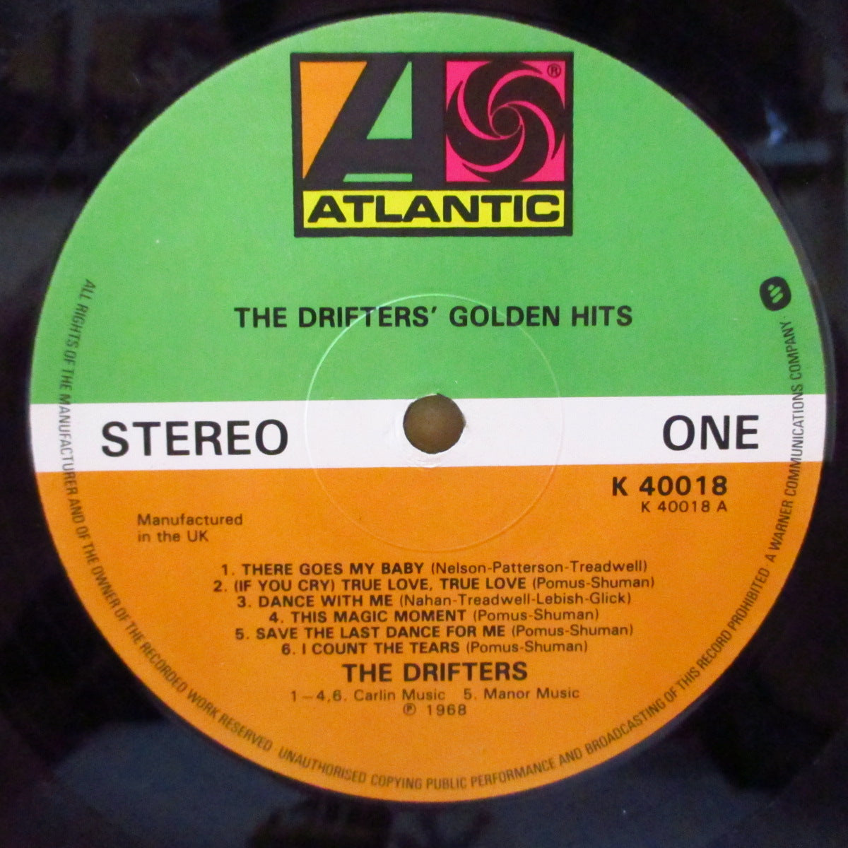 DRIFTERS, THE (ザ・ドリフターズ) - The Drifters' Golden Hits (UK 70's 再発「(ワーナーロゴ・リム)緑・オレンジ・ラベ」ステレオLP) ベスト全14曲。