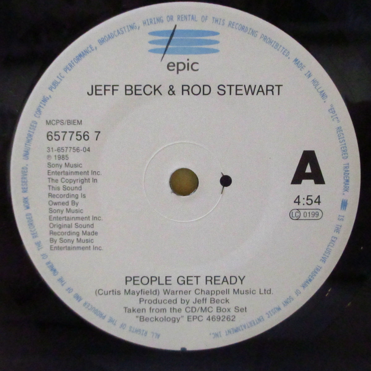 JEFF BECK & ROD STEWART (ジェフ・ベック・アンド・ロッド・スチュワート) - People Get Ready (UK=Dutch '88 オリジナル「小穴」フラットセンター」 7インチ+光沢ジャケ)