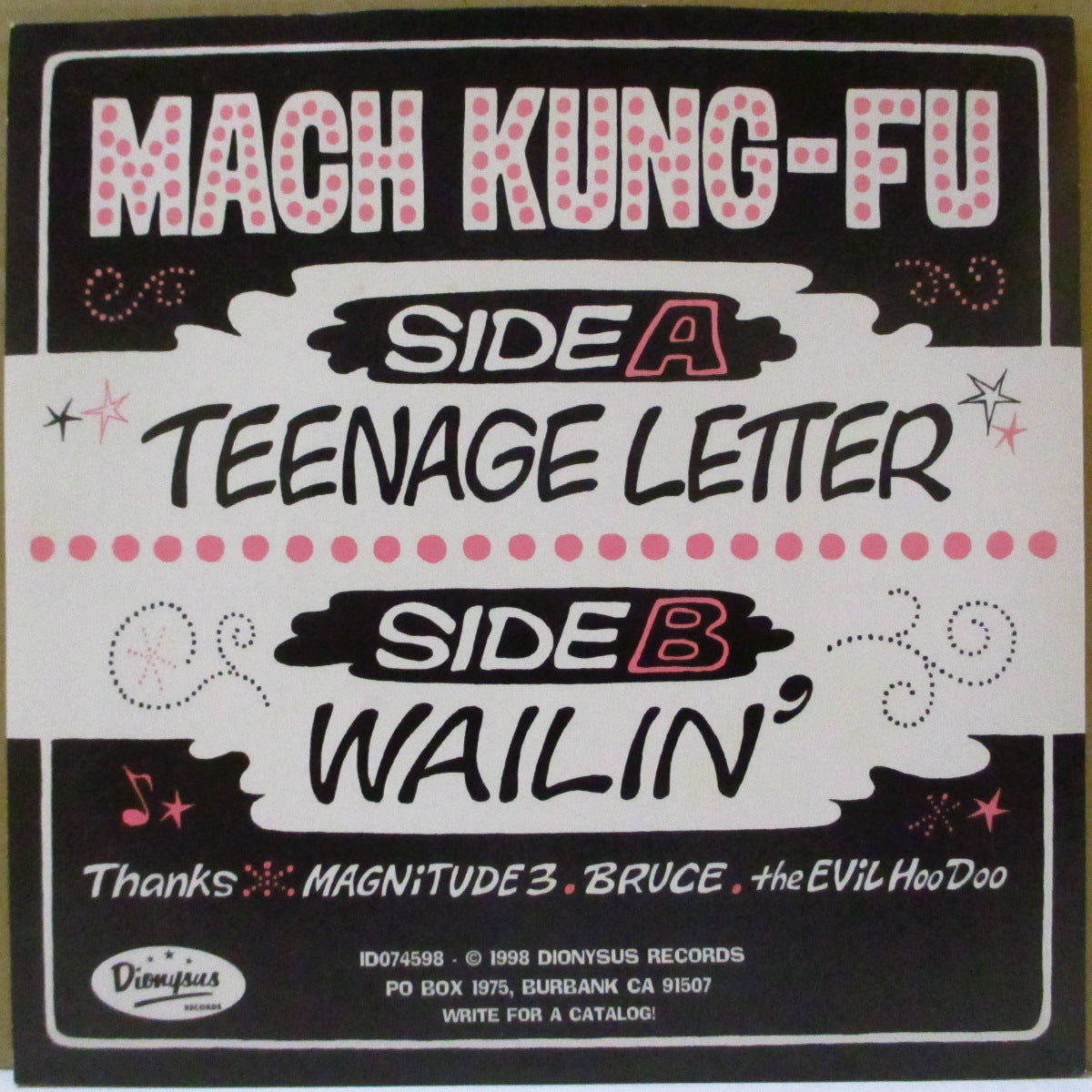 MACH KUNG FU (マッハ・カンフー) - Teenage Letter (US '98 オリジナル 7インチ/光沢固紙ジャケ)