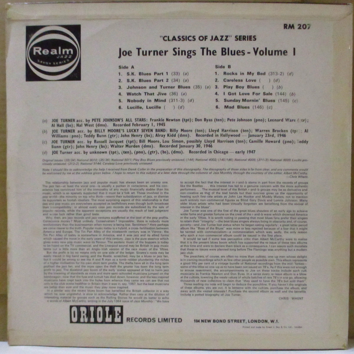 JOE TURNER (ジョー・ターナー) - Sings The Blues Vol. 1 (UK '64 再発モノラル LP/表面コーティング折り返しジャケ) '45〜'47年ナショナル社期コンピ!
