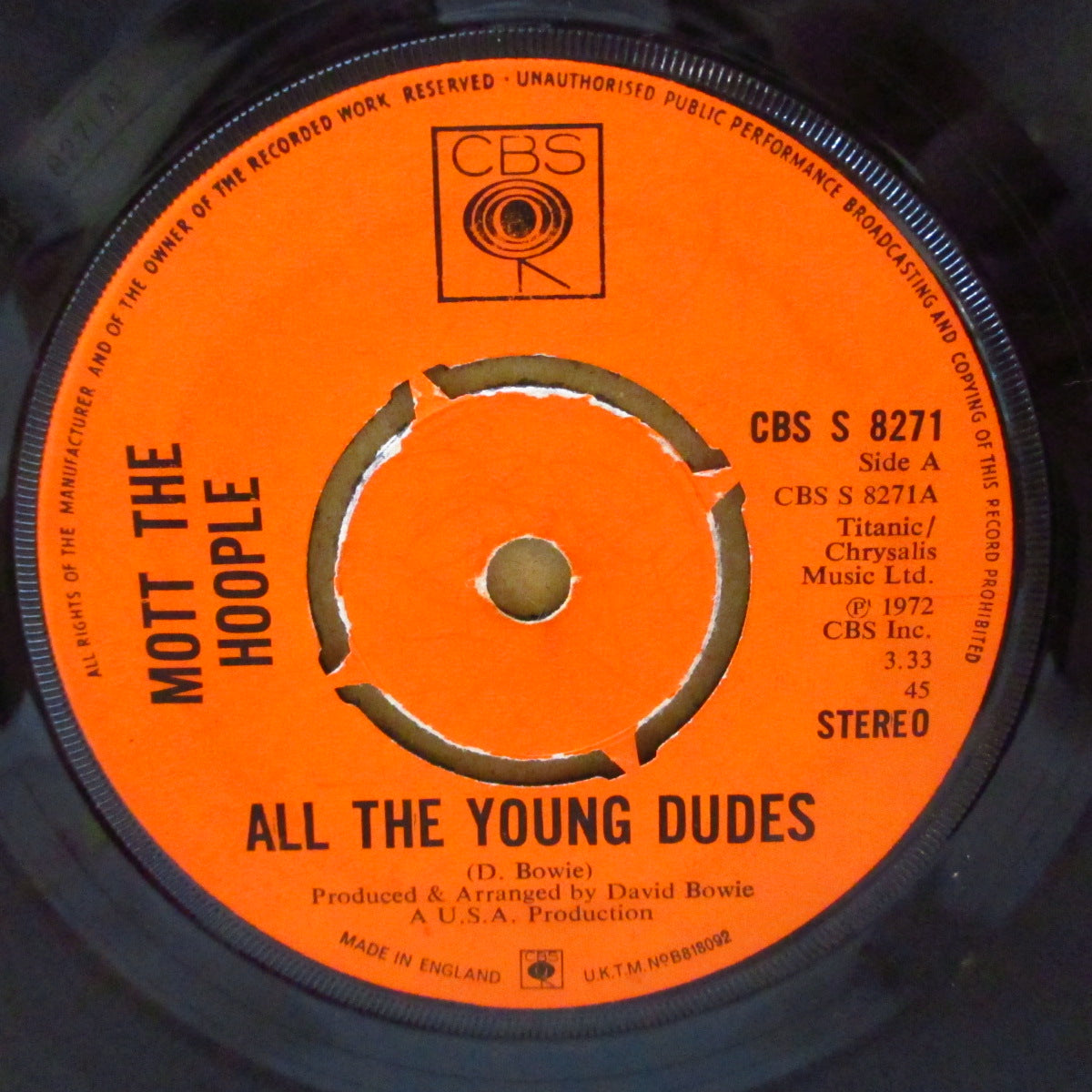 MOTT THE HOOPLE (モット・ザ・フープル) - All The Young Dudes (UK '72 オリジナル「ラウンドセンター」 7インチ+Cカンパニースリーブ)