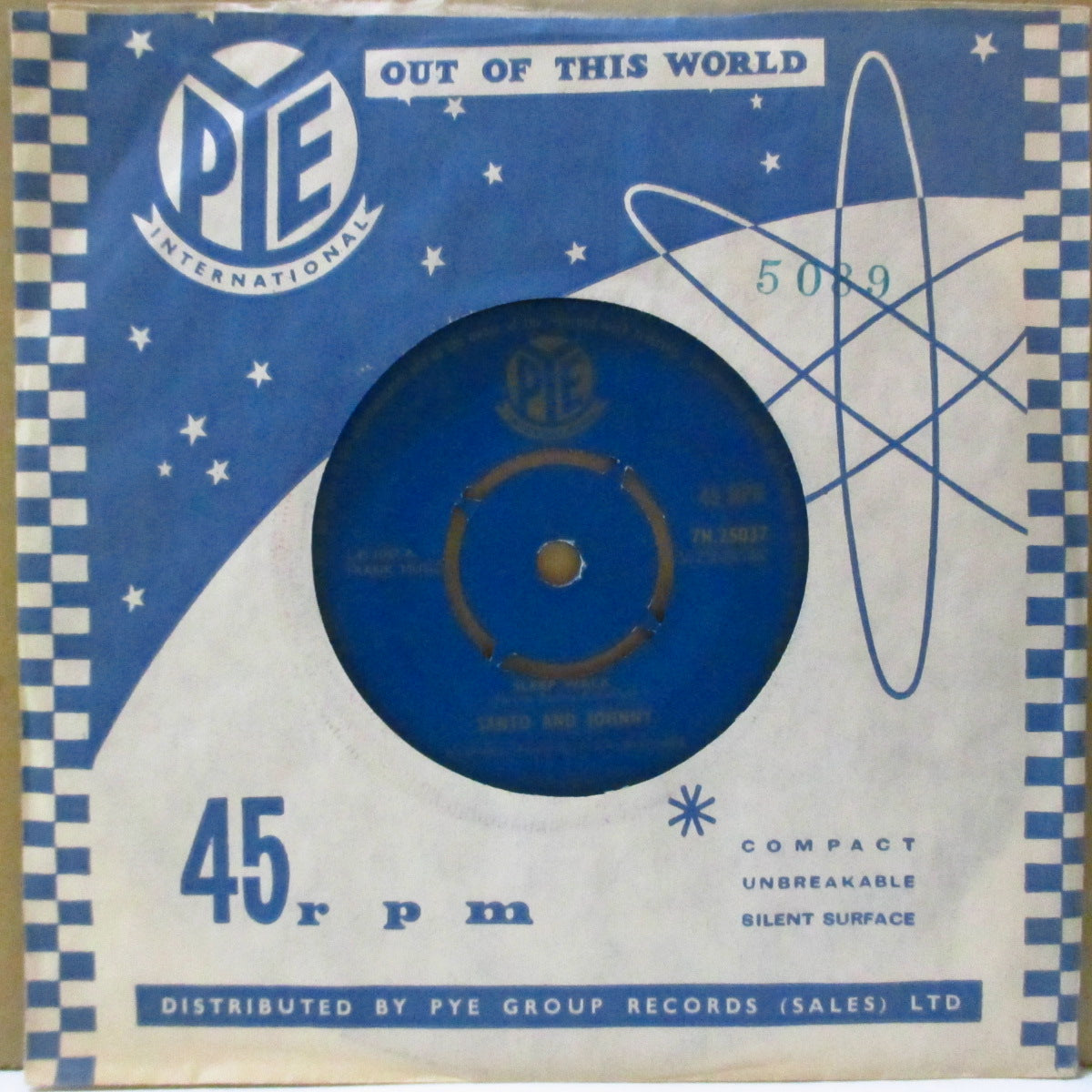 SANTO & JOHNNY (サント&ジョニー) - Sleep Walk (UK オリジナル 7インチ+Pye社の青色カンパニースリーブ)全米1位の大ヒット