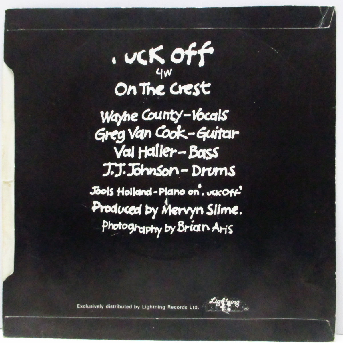 WAYNE COUNTY & THE ELECTRIC CHAIRS (ウェイン・カウンティ & ジ・エレクトリック・チェアーズ) - Fuck Off / On The Crest (UK オリジナル 7"/光沢固紙折り返しジャケ)