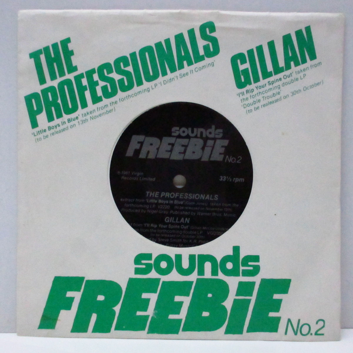 PROFESSIONALS, THE / GILLAN (ザ ・プロフェッショナルズ / ギラン) - Sounds Freebie No. 2 (UK オリジナル片面フレキシ/サウンズ誌のカスタム・ダイカットジャケ)