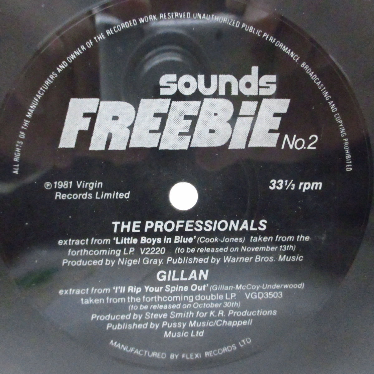 PROFESSIONALS, THE / GILLAN (ザ ・プロフェッショナルズ / ギラン) - Sounds Freebie No. 2 (UK オリジナル片面フレキシ/サウンズ誌のカスタム・ダイカットジャケ)