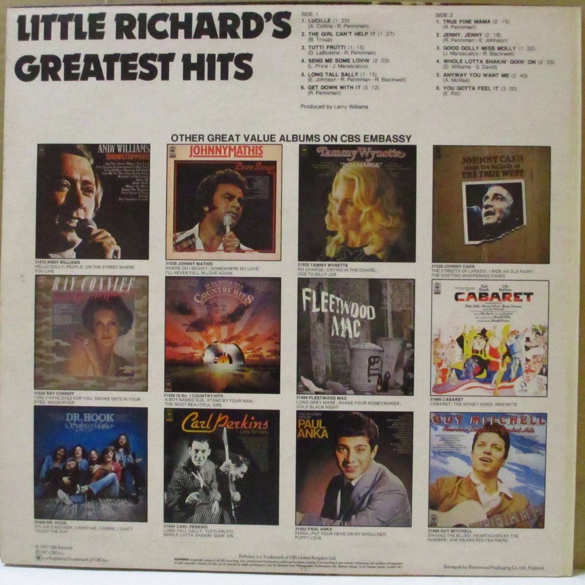 LITTLE RICHARD (リトル・リチャード) - Little Richard's Greatest Hits Recorded Live (UK 70's 再発ステレオ LP/表面コーティング・ジャケ)'67年スタジオ・ライブ!英国別デザインジャケ。